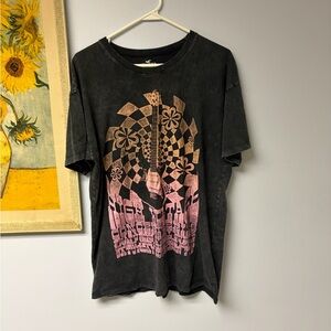 Hollister acid wash Graphic T-Shirt with high voltage concert graphic/ guitar